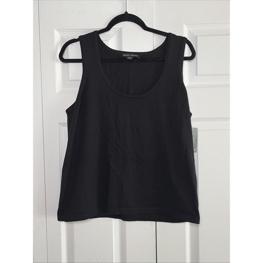 Boston Proper Knit Tank Top Womens Size L Black Scoop Neck Cotton Cashmere Shell